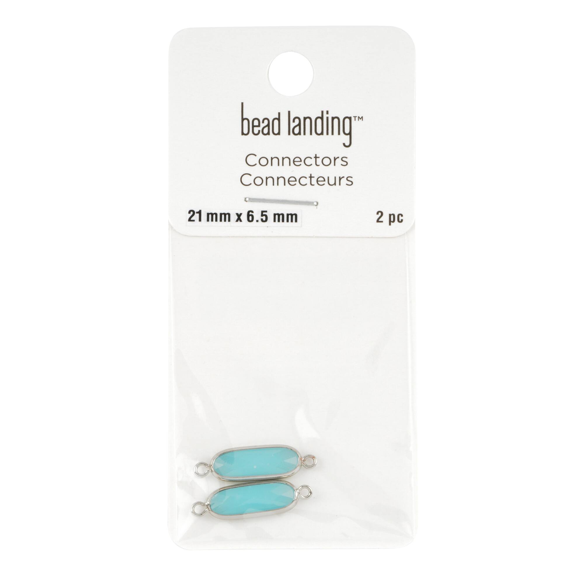 Turquoise Glass Oval Connectors, 21mm by Bead Landing™